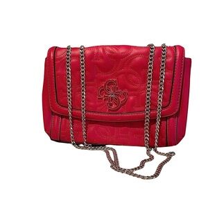 Guess Red Crossbody/Shoulder Mini Bag with Quilted Texture and Chain Straps
